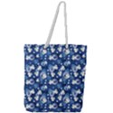 White Flowers Summer Plant Full Print Rope Handle Tote (Large) View1