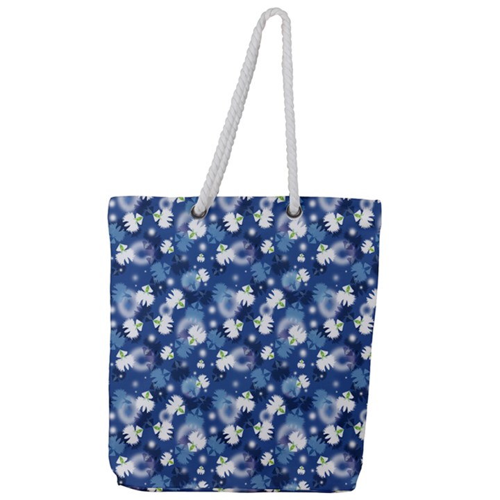 White Flowers Summer Plant Full Print Rope Handle Tote (Large)