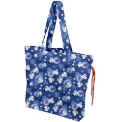 White Flowers Summer Plant Drawstring Tote Bag