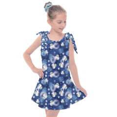 White Flowers Summer Plant Kids  Tie Up Tunic Dress