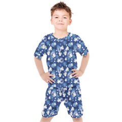 White Flowers Summer Plant Kids  Tee And Shorts Set