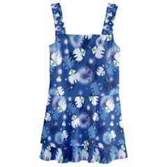 White Flowers Summer Plant Kids  Layered Skirt Swimsuit