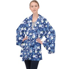 White Flowers Summer Plant Velvet Kimono Robe