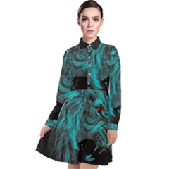 Angry Male Lion Predator Carnivore Long Sleeve Chiffon Shirt Dress by Sudhe