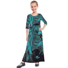 Angry Male Lion Predator Carnivore Kids  Quarter Sleeve Maxi Dress by Sudhe