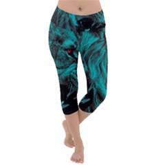 Angry Male Lion Predator Carnivore Lightweight Velour Capri Yoga Leggings by Sudhe