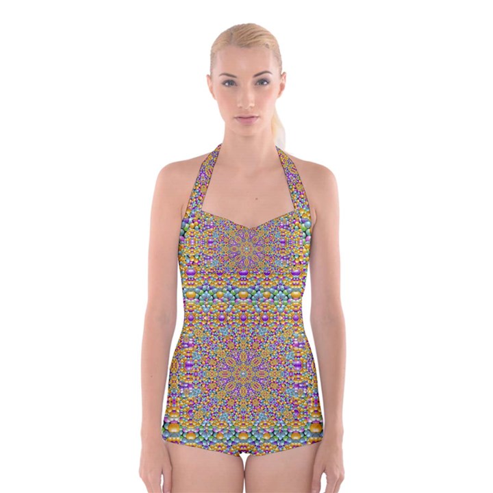 Pearl And Pearls And A Star Festive Boyleg Halter Swimsuit 