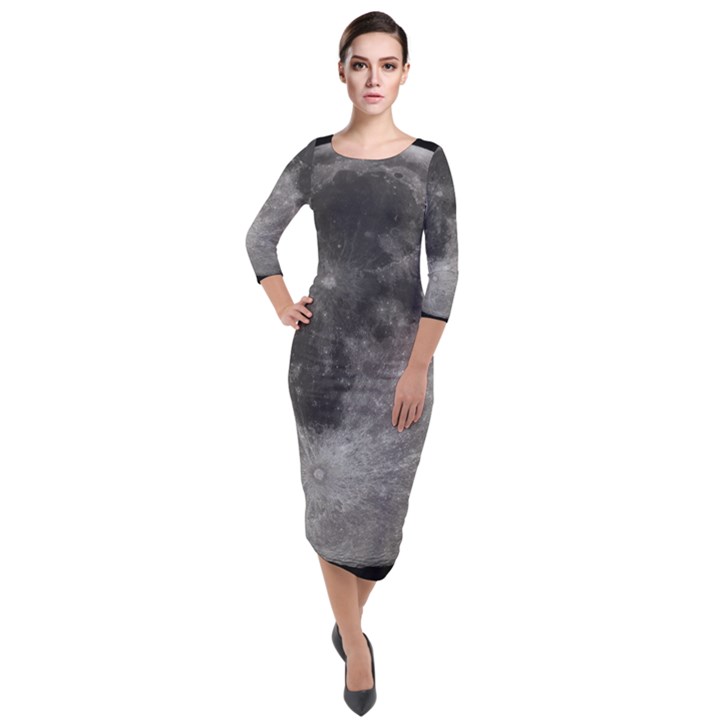 Full Moon Quarter Sleeve Midi Velour Bodycon Dress