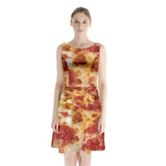 Pizza Sleeveless Waist Tie Chiffon Dress