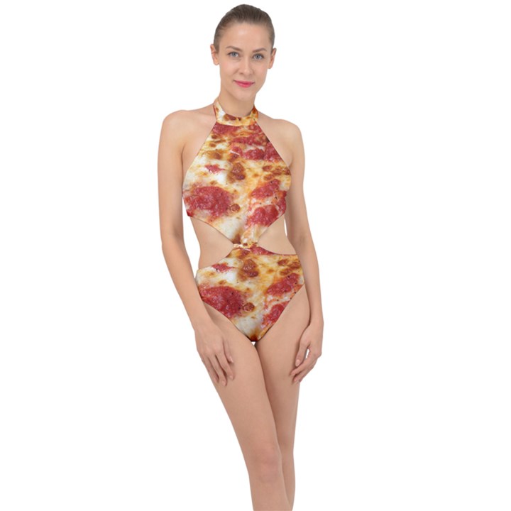 Pizza Halter Side Cut Swimsuit