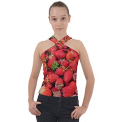 Strawberries Cross Neck Velour Top