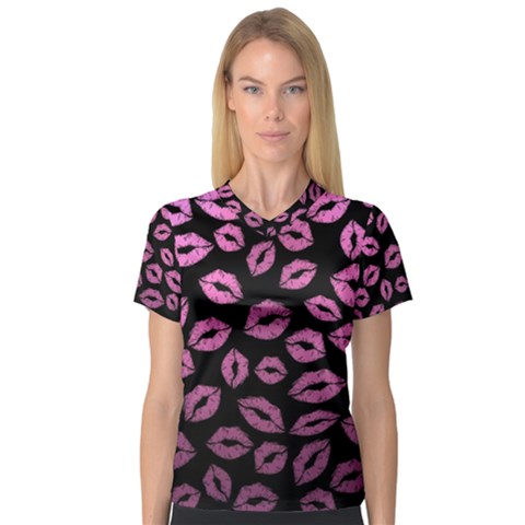 Pink Kisses V-neck Sport Mesh Tee by TheAmericanDream