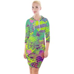 Retro Butterfly Collage Quarter Sleeve Hood Bodycon Dress