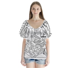 Egyptian Hieroglyphics History Seb V-neck Flutter Sleeve Top by Pakrebo