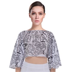 Egyptian Hieroglyphics History Seb Tie Back Butterfly Sleeve Chiffon Top