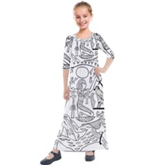 Egyptian Hieroglyphics History Seb Kids  Quarter Sleeve Maxi Dress