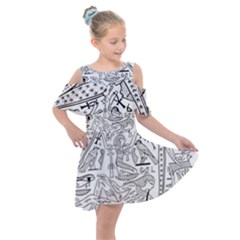 Egyptian Hieroglyphics History Seb Kids  Shoulder Cutout Chiffon Dress by Pakrebo