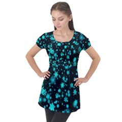 Background Black Blur Colorful Puff Sleeve Tunic Top