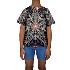 Star Mandala Pattern Design Doodle Kids  Short Sleeve Swimwear by Pakrebo