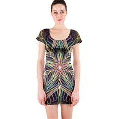 Star Mandala Pattern Design Doodle Short Sleeve Bodycon Dress by Pakrebo