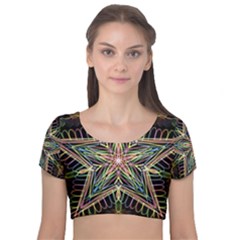 Star Mandala Pattern Design Doodle Velvet Short Sleeve Crop Top 