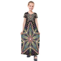 Star Mandala Pattern Design Doodle Kids  Short Sleeve Maxi Dress