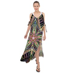 Star Mandala Pattern Design Doodle Maxi Chiffon Cover Up Dress