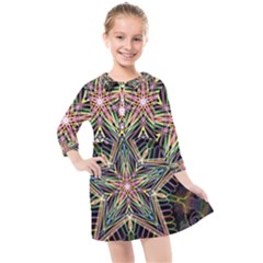 Star Mandala Pattern Design Doodle Kids  Quarter Sleeve Shirt Dress