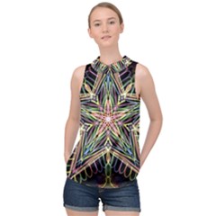 Star Mandala Pattern Design Doodle High Neck Satin Top