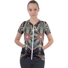 Star Mandala Pattern Design Doodle Short Sleeve Zip Up Jacket