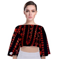 Background Abstract Red Black Tie Back Butterfly Sleeve Chiffon Top