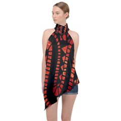 Background Abstract Red Black Halter Asymmetric Satin Top