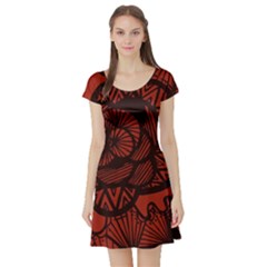 Background Abstract Red Black Short Sleeve Skater Dress by Pakrebo