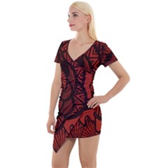 Background Abstract Red Black Short Sleeve Asymmetric Mini Dress