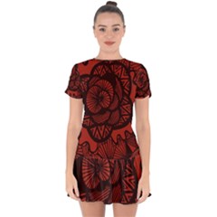 Background Abstract Red Black Drop Hem Mini Chiffon Dress by Pakrebo