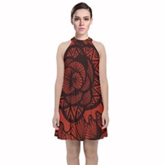 Background Abstract Red Black Velvet Halter Neckline Dress 