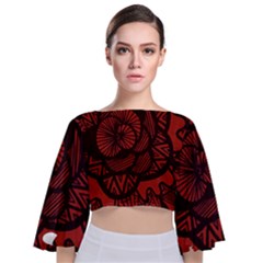 Background Abstract Red Black Tie Back Butterfly Sleeve Chiffon Top