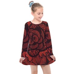 Background Abstract Red Black Kids  Long Sleeve Dress by Pakrebo