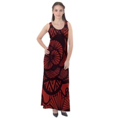 Background Abstract Red Black Sleeveless Velour Maxi Dress