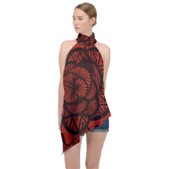 Background Abstract Red Black Halter Asymmetric Satin Top