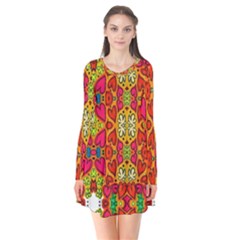 Abstract Background Pattern Doodle Long Sleeve V-neck Flare Dress by Pakrebo