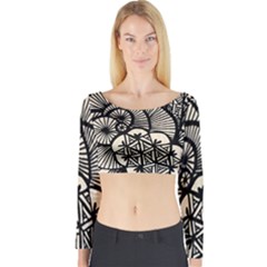 Background Abstract Beige Black Long Sleeve Crop Top by Pakrebo