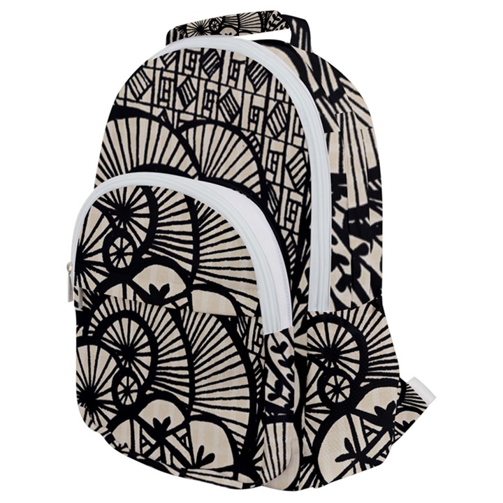 Background Abstract Beige Black Rounded Multi Pocket Backpack