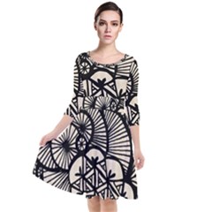 Background Abstract Beige Black Quarter Sleeve Waist Band Dress