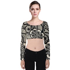 Background Abstract Beige Black Velvet Long Sleeve Crop Top by Pakrebo