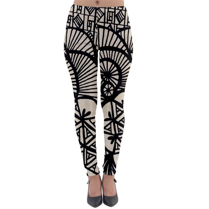 Background Abstract Beige Black Lightweight Velour Leggings