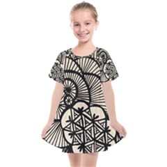 Background Abstract Beige Black Kids  Smock Dress