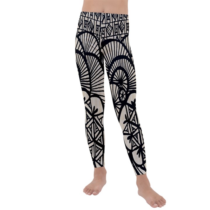 Background Abstract Beige Black Kids  Lightweight Velour Leggings