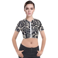 Background Abstract Beige Black Short Sleeve Cropped Jacket