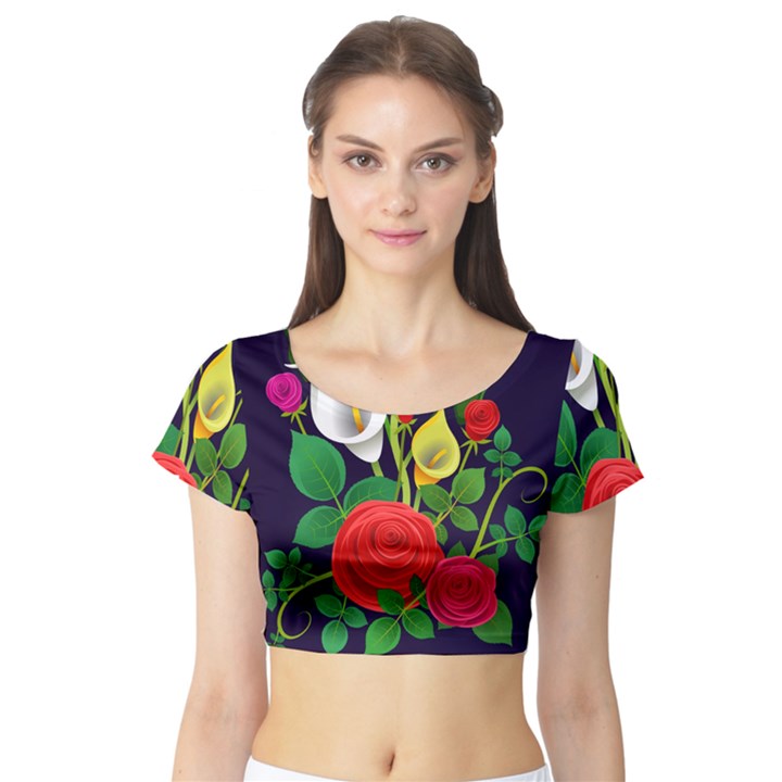 Flowers Charter Flowery Bouquet Short Sleeve Crop Top